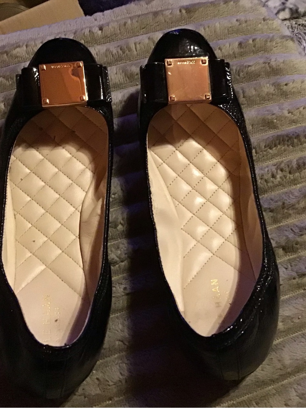 Cole Haan Black Patent Quilted Insole Women's Ballet Flats with Gold Accent